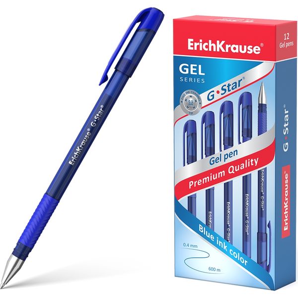Ручка гелевая синяя, Ø 0.5 мм, лин. 0.4 мм, ДП 600 м, ErichKrause G-Star Stick&Grip Original
