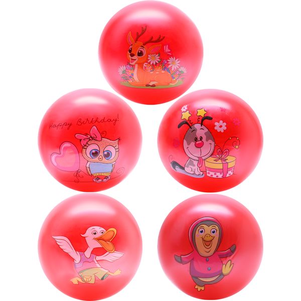 Мяч детский d 21 см, Веселые животные-4, красный, рисунок микс