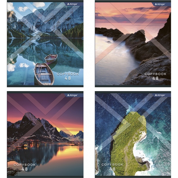 Тетрадь А5, клетка, 48 л., на скобе, 60 г/м², Alingar Необычный пейзаж_4 дизайна
