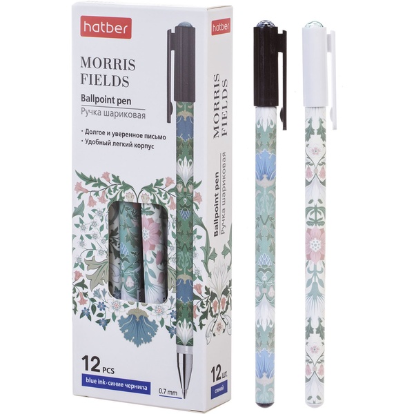 Ручка шариковая синяя, 0.7 мм, метал. н-к, круг. корпус, HATBER Morris_2 дизайна