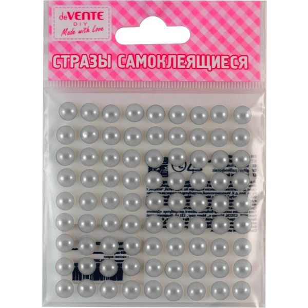 Стразы самоклеящиеся Ø8 мм, 80 шт., цв.: серебристый, deVENTE Жемчуг