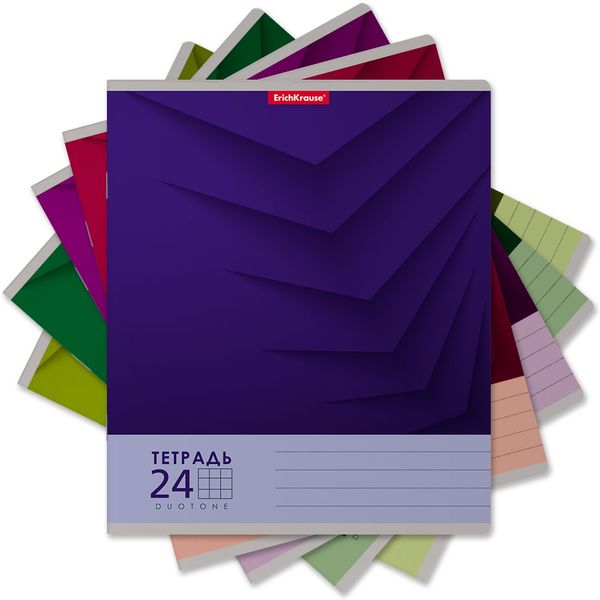 Тетрадь А5, клетка, 24 л., на скобе, 60 г/м², мел. картон, ErichKrause Duotone Next_MIX-PACK