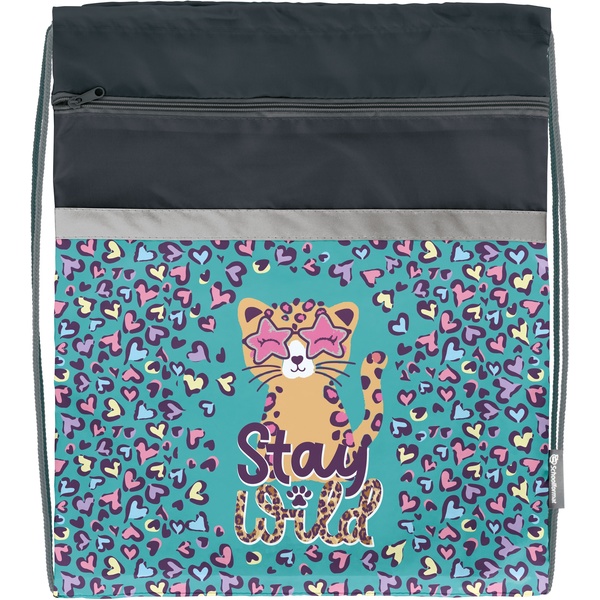 Сумка для сменной обуви SCHOOLFORMAT Wild cat, 49*41 см, карман на молнии, светоотр. полоса  Акция!