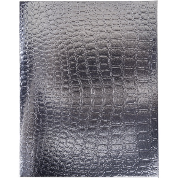 Тетрадь А5, 48 л., клетка, 65 г/м², на скобе, обл. бумвинил, тисн. "croco", Hatber Metallic_серебро