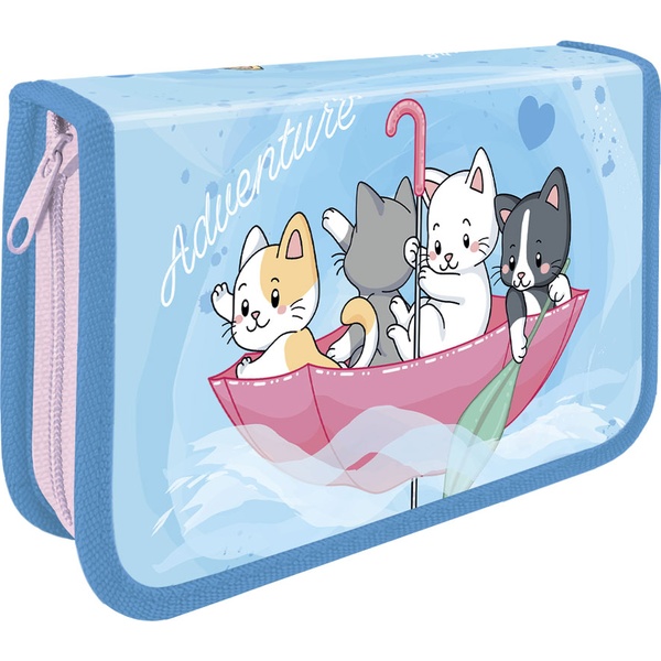 Пенал 1 отд., на молнии, 200*130*30 мм, текстиль, откидная планка, ПЧЕЛКА Котики в зонтике  Акция!