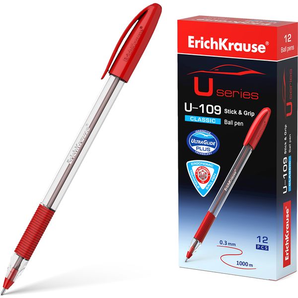 Ручка шариковая красная, 1.0 мм "игла", эрг. грип, ErichKrause U-109 Stick&Grip Classic Ручка шариковая красная, 1.0 мм "игла", эрг. грип, ErichKrause U-109 Stick&Grip Classic