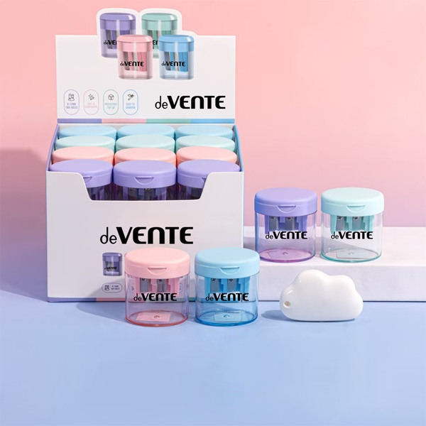 Точилка пластиковая, 2 отв., контейнер, deVENTE Pastel ассорти