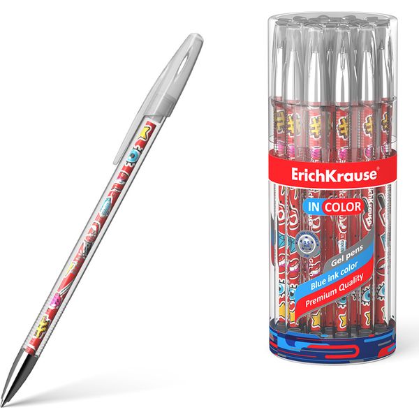 Ручка гелевая синяя, лин. 0.4 мм, ДП 600 м, цв. стержень, ErichKrause InColor_Sweet love Акция!
