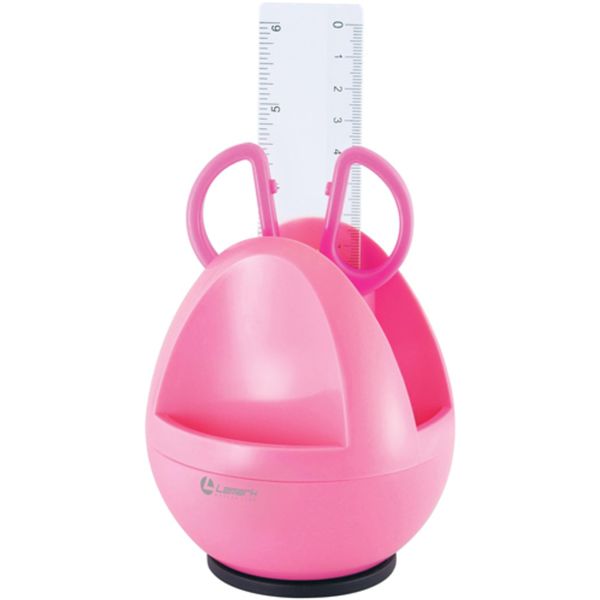 Органайзер вращающийся с канцелярским инструментом LAMARK Compact, 3 предмета, розовый