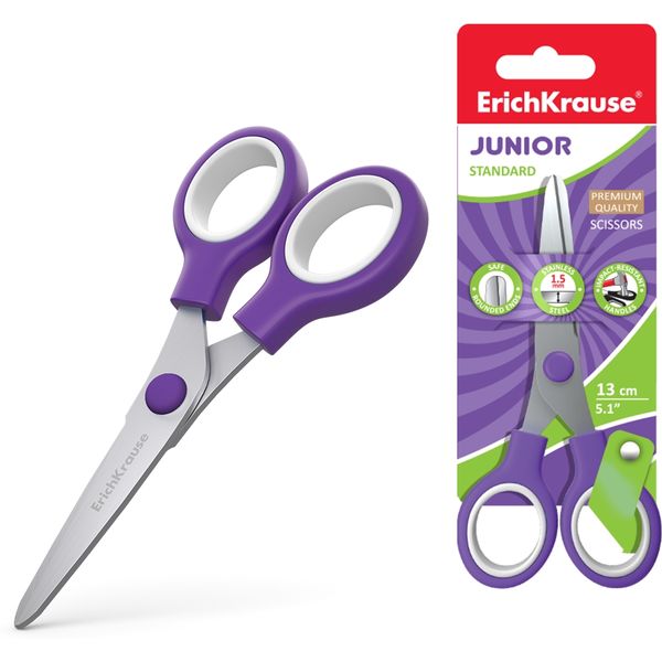Ножницы детские 130 мм, симметричные, прорезин. ручки, ErichKrause Standard Junior_2 дизайна
