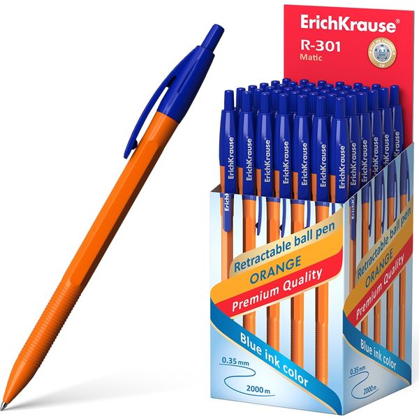 Ручка шариковая автомат., синяя, 0.7 мм, узел Standard, грип, ErichKrause R-301 Matic Orange Ручка шариковая автомат., синяя, 0.7 мм, узел Standard, грип, ErichKrause R-301 Matic Orange