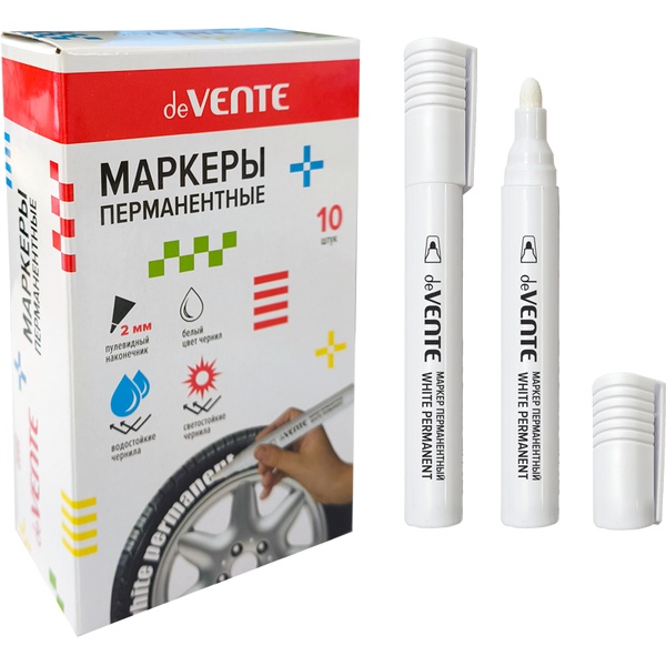 Маркер перманентный, белый, пулевидный, 2 мм, deVENTE