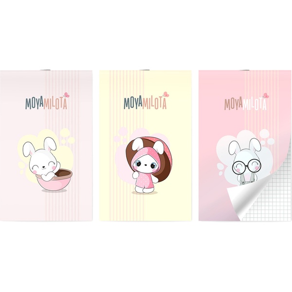 Блокнот на скобе А6, 30 л., клетка, 65 г/м2, Lamark Moya Milota_3 дизайна   Акция!