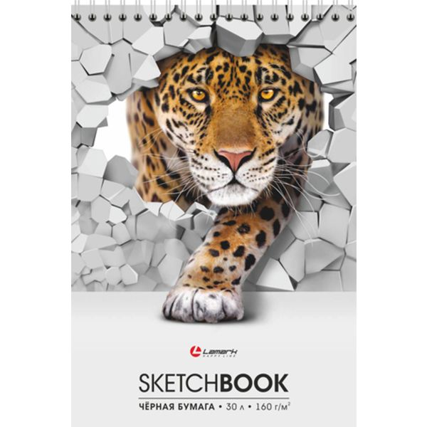 Скетчбук А4, 30 л., 160 г/м², черн. блок, гребень сверху, LAMARK Леопард Скетчбук А4, 30 л., 160 г/м², черн. блок, гребень сверху, LAMARK Леопард