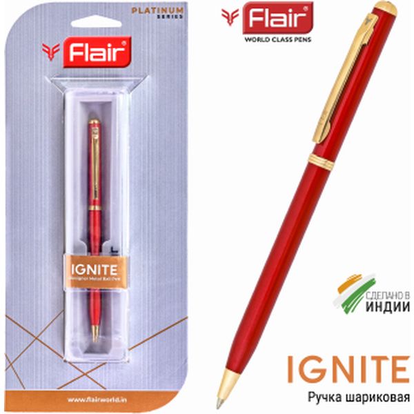 Ручка шариковая подарочная Flair Ignite, поворотный м-м, цв. корпуса красный/золото, 0.8 мм, синяя Ручка шариковая подарочная Flair Ignite, поворотный м-м, цв. корпуса красный/золото, 0.8 мм, синяя