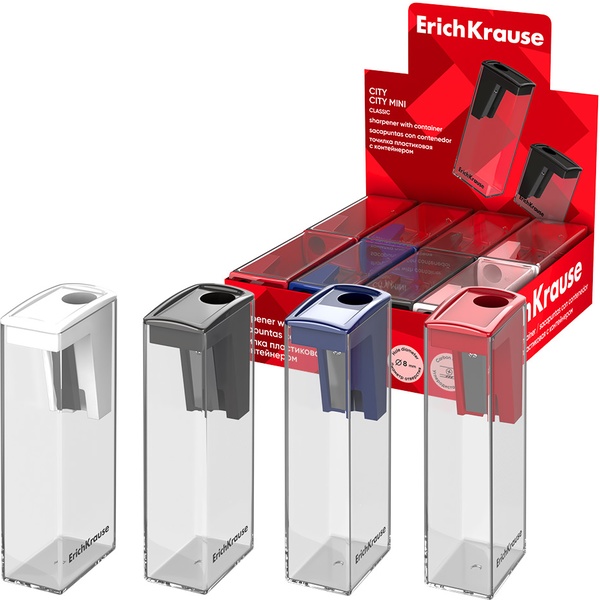 Точилка пластиковая, 1 отв., контейнер, ErichKrause City Classic_4 дизайна
