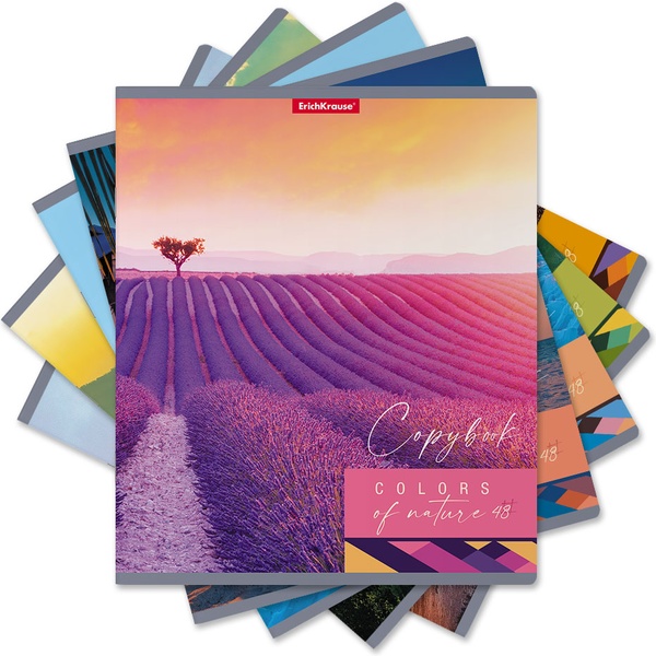 Тетрадь А5, клетка, 48 л., на скобе, 60 г/м², глянц. лам., ErichKrause Colors of Nature_MIX-PACK