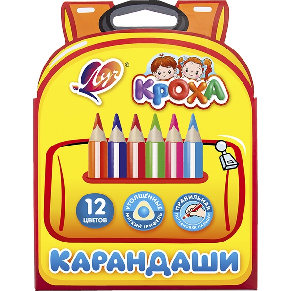 Карандаши цветные мини 12 шт., деревянные, трехгранные JUMBO, 4М, ЛУЧ Кроха (в к/к)