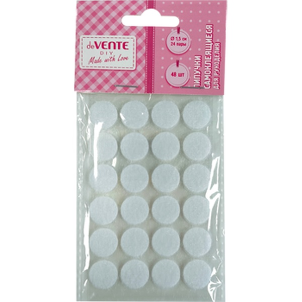 Липучки самоклеящиеся (текстильные крепежи), 48 шт./Ø 15 мм, белые, deVENTE DIY