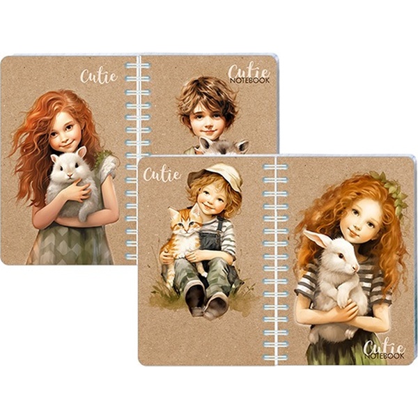 Блокнот на гребне А6, 80 л., клетка, 60 г/м², двойная обл., PLANO Детки с любимцами