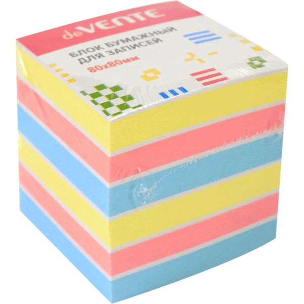 Бумага для заметок, 8*8*8 см, на склейке, 80 г/м², пастельная, 3 цвета + белая, deVENTE
