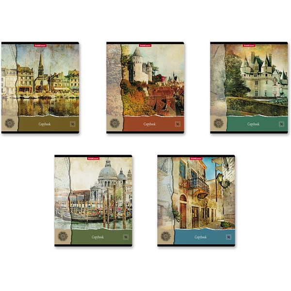 Тетрадь 96 л., клетка, 55 г/м2, обл. мел. картон, с/углы, ErichKrause С видом на Замок_5 дизайнов Акция!