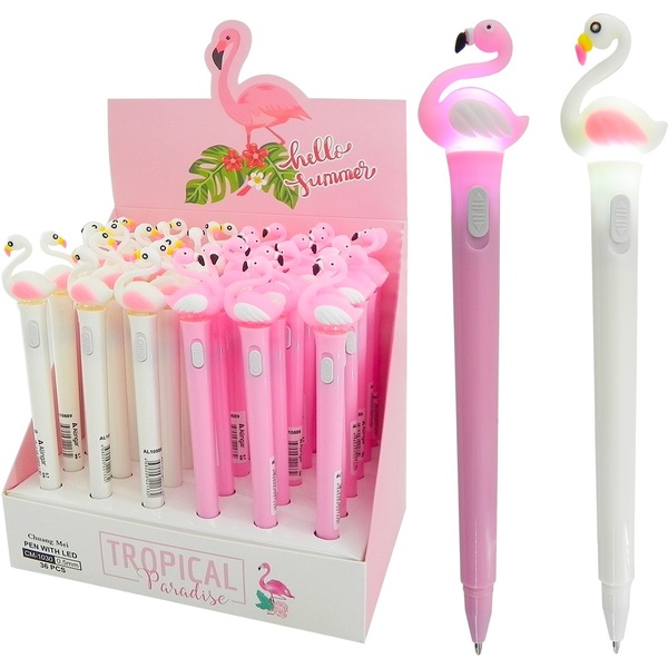 Ручка шариковая с декором, синяя, 0.7 мм, LED-подсветка, Alingar Фламинго_2 дизайна