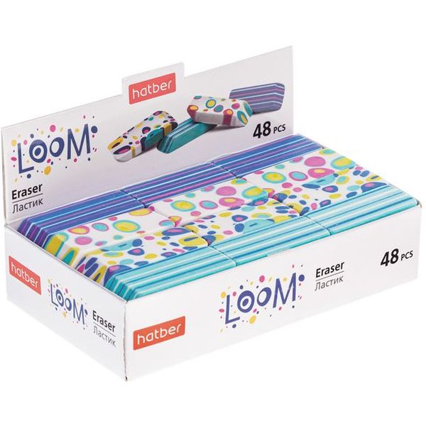 Ластик Hatber Loom, мягкий, TPR (Dust free), скошенный прямоуг., 43*19*8 мм, 4 дизайна Ластик Hatber Loom, мягкий, TPR (Dust free), скошенный прямоуг., 43*19*8 мм, 4 дизайна