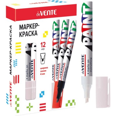 Маркер-краска deVENTE, белый, клиновидный ПУ, 4.0 мм, метал. корпус  Акция!