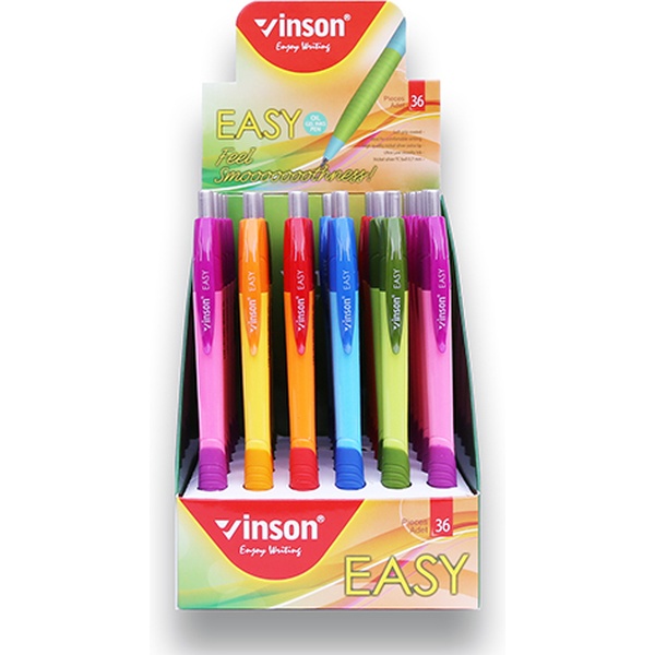 Ручка шариковая автомат., синяя, 0.7 мм "игла", эрг. грип, VINSON Easy_5 дизайна