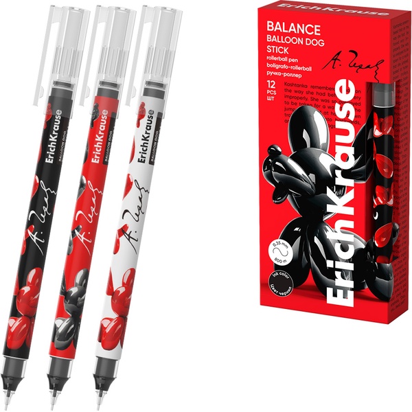 Ручка-роллер, черная, d=0.5 мм, линия 0.35 мм, ErichKrause Balance Stick Balloon Dog