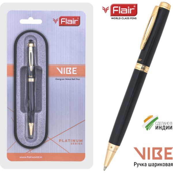 Ручка шариковая подарочная Flair Vibe, поворотный м-м, цв. корпуса черный/золото, 0.8 мм, синяя Ручка шариковая подарочная Flair Vibe, поворотный м-м, цв. корпуса черный/золото, 0.8 мм, синяя