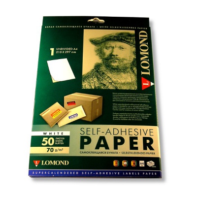 Бумага самоклеящаяся универсальная, А4, 1 шт. (210*297 мм), 70 г/м², 50 л., матовая, белая, LOMOND