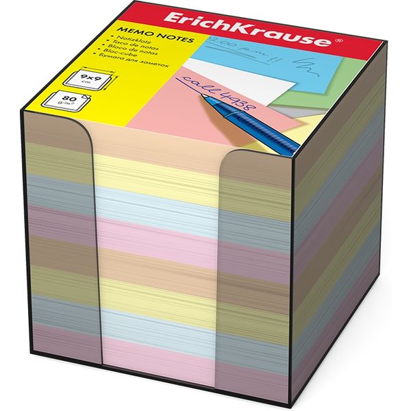 Бумага для заметок в подставке, 9*9*9 см, 80 г/м², 4 цвета, ErichKrause