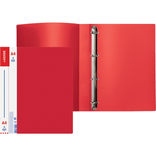 Папка на 4-х кольцах, А4, PP 600 мкм, "песок", 30 мм, торц. карман, deVENTE Daily_красная