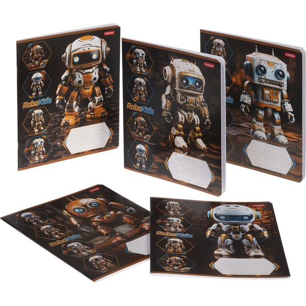 Тетрадь А5, линия, 18 л., на скобе, 65 г/м², Hatber Робо (акционный товар)