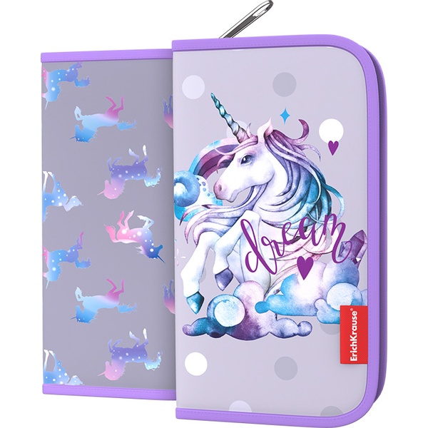 Пенал 1 отд., на молнии, 205*110*25 мм, текстиль, Erich Krause Dream Unicorn