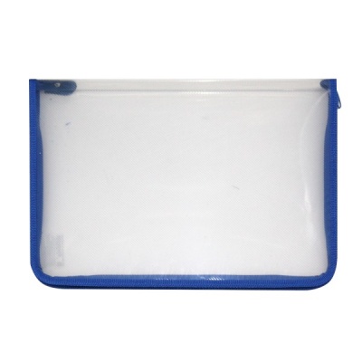 Папка на молнии с 3-х сторон, А4, PP, "диагональ", ПЧЕЛКА Офис_прозрачная с синим