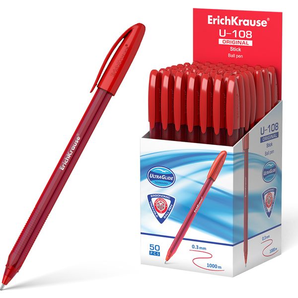 Ручка шариковая красная, 1.0 мм "игла", эрг. грип, ErichKrause U-108 Stick Classic Ручка шариковая красная, 1.0 мм "игла", эрг. грип, ErichKrause U-108 Stick Classic
