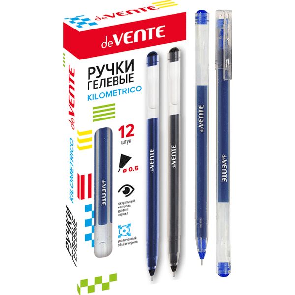 Ручка гелевая, синяя, d=0.5 мм, линия 0.3 мм, н-к игла, 1200 м, deVENTE Kilometrico Ручка гелевая, синяя, d=0.5 мм, линия 0.3 мм, н-к игла, 1200 м, deVENTE Kilometrico