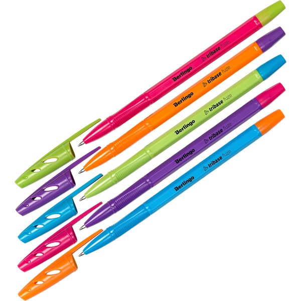 Ручка шариковая синяя, 0.7 мм, рифл. упор, BERLINGO Tribase Fuze_5 дизайнов Ручка шариковая синяя, 0.7 мм, рифл. упор, BERLINGO Tribase Fuze_5 дизайнов