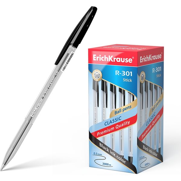 Ручка шариковая черная, 1.0 мм, рифл. грип, ErichKrause R-301 Stick Classic Ручка шариковая черная, 1.0 мм, рифл. грип, ErichKrause R-301 Stick Classic