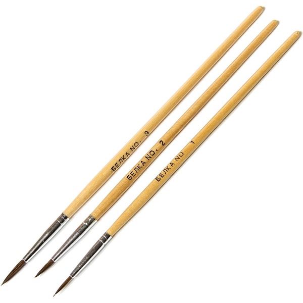 Набор кистей Alingar, 3 шт., белка, круглые, № 1, 2, 3, деревянная ручка, блистер/европодвес*