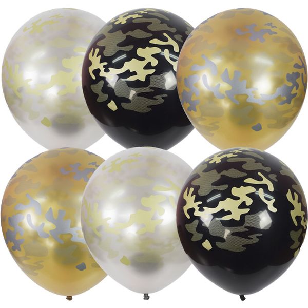 Шары воздушные 23 февраля, Ø30 см, латекс, 5-ст. рис., МЕТАЛЛИК Black&Gold&Silver (25 шт.)