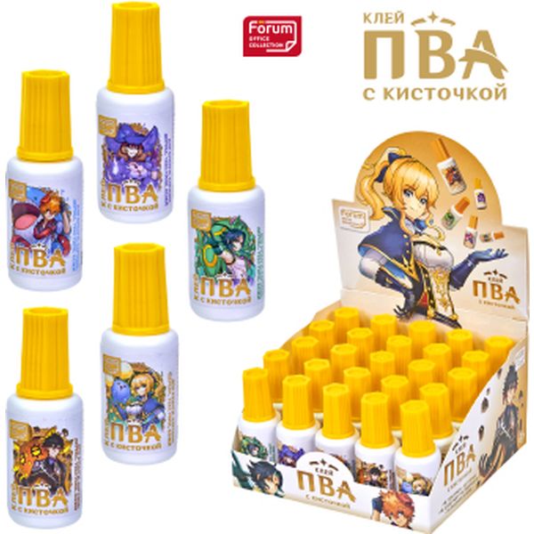 Клей ПВА FORUM Office Collection АНИМЕ, 20 г, пластиковый флакон с кисточкой Клей ПВА FORUM Office Collection АНИМЕ, 20 г, пластиковый флакон с кисточкой