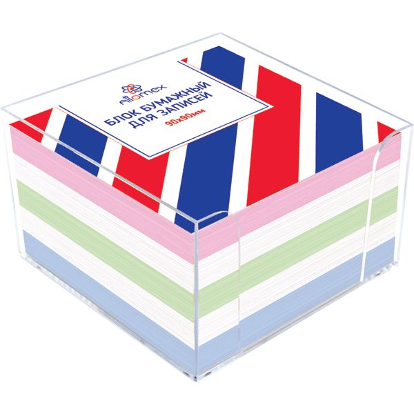 Бумага для заметок в подставке, 9*9*5 см, 65 г/м², пастельная, 3 цвета + белая, Attomex