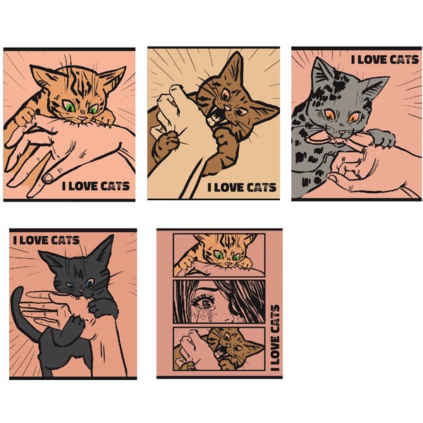 Тетрадь А5, клетка, 48 л., на скобе, 60 г/м², софт-тач, CENTRUM Кусающиеся коты-аниме_5 дизайнов