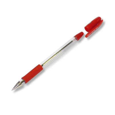 Ручка шариковая красная, 0.7 мм "игла", эрг. грип, метал. н-к, прозр. корп., PILOT SuperGrip P