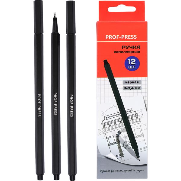 Ручка капиллярная (линер), черная, Ø 0.4 мм, шестигран. корп., Prof-Press Ручка капиллярная (линер), черная, Ø 0.4 мм, шестигран. корп., Prof-Press