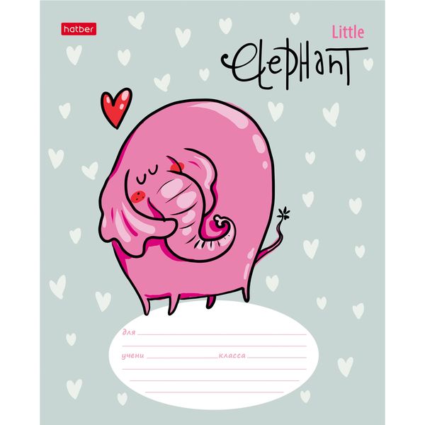 Тетрадь 12 л., линия, 65 г/м², обл. мел. картон, Hatber Little Elephant_5 дизайнов